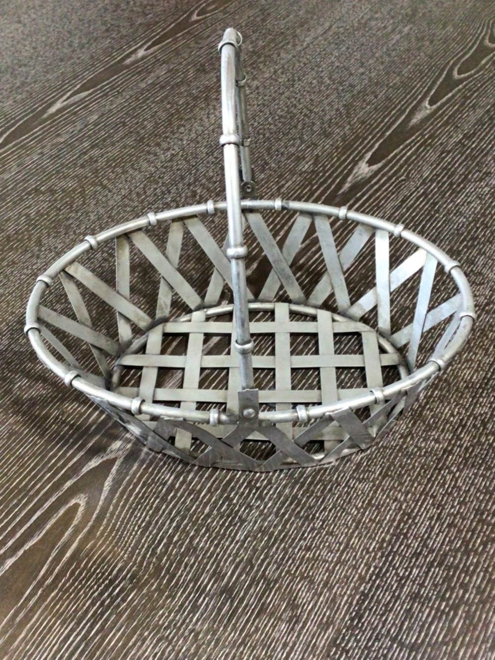 Antique Studio Silversmith's Woven Metal Fruit Basket With Handle